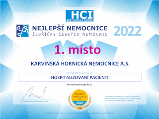 ocenění 1. místo - Nemocnice ČR - hospitalizovaní pacienti