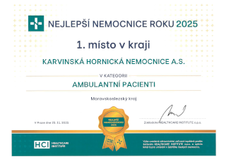 ocenění 1. místo - kraj - ambulantní pacienti