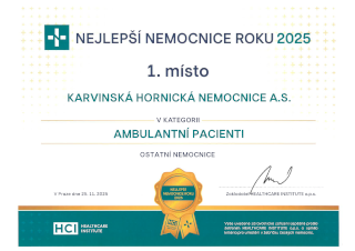 ocenění 1. místo - Ostatní nemocnice - ambulantní pacienti