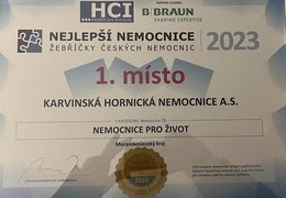 Karvinská hornická nemocnice získala prvenství v hodnocení HCI "Nemocnice pro život"