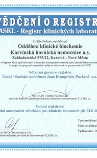 Osvědčení o evidenci v Registru klinických laboratoří